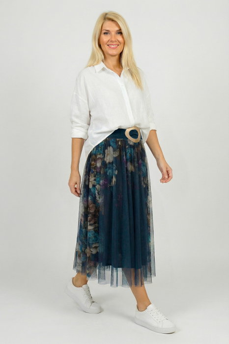 Fusta Tulle Floral Turcoaz Shopika