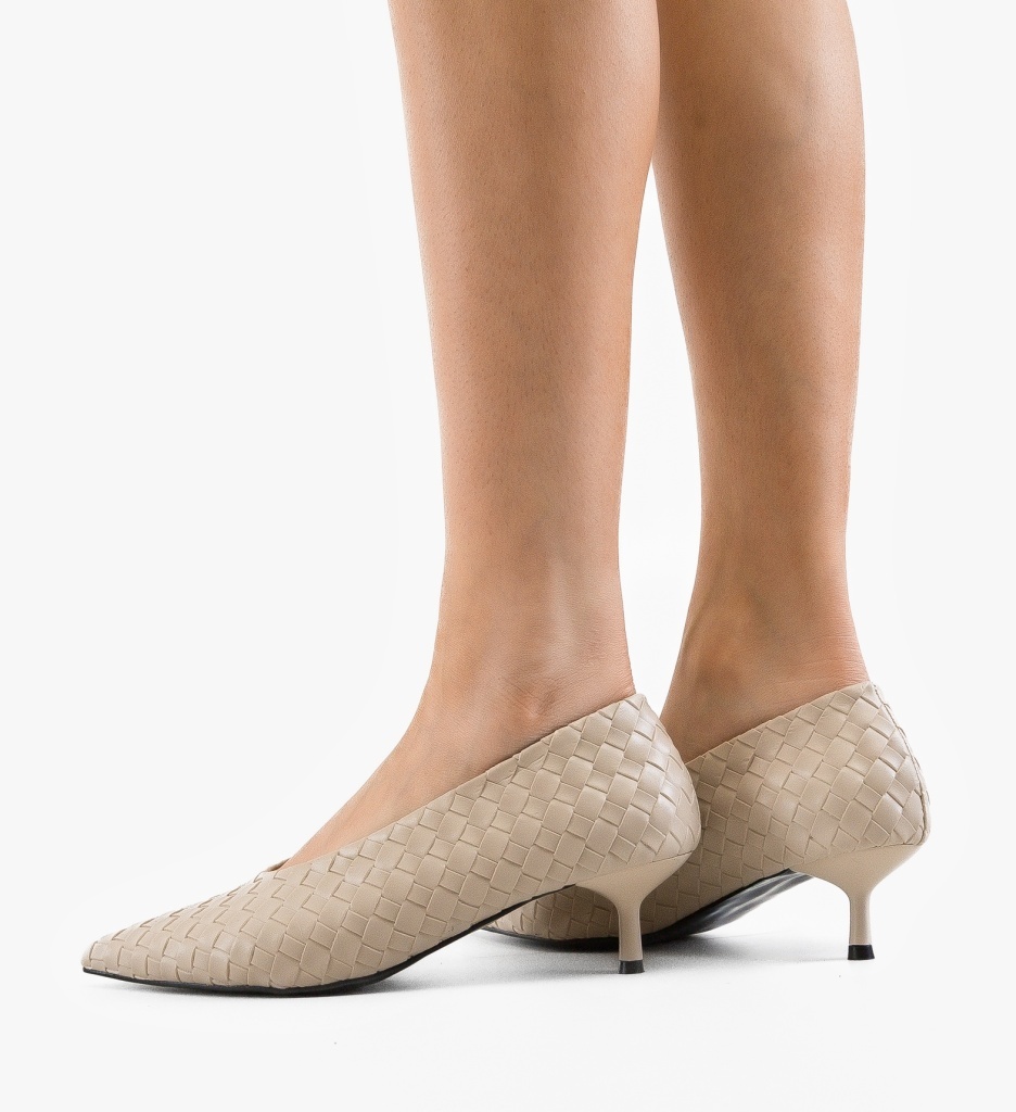 Pantofi dama Raten Bej eleganți cu toc - imagine 3