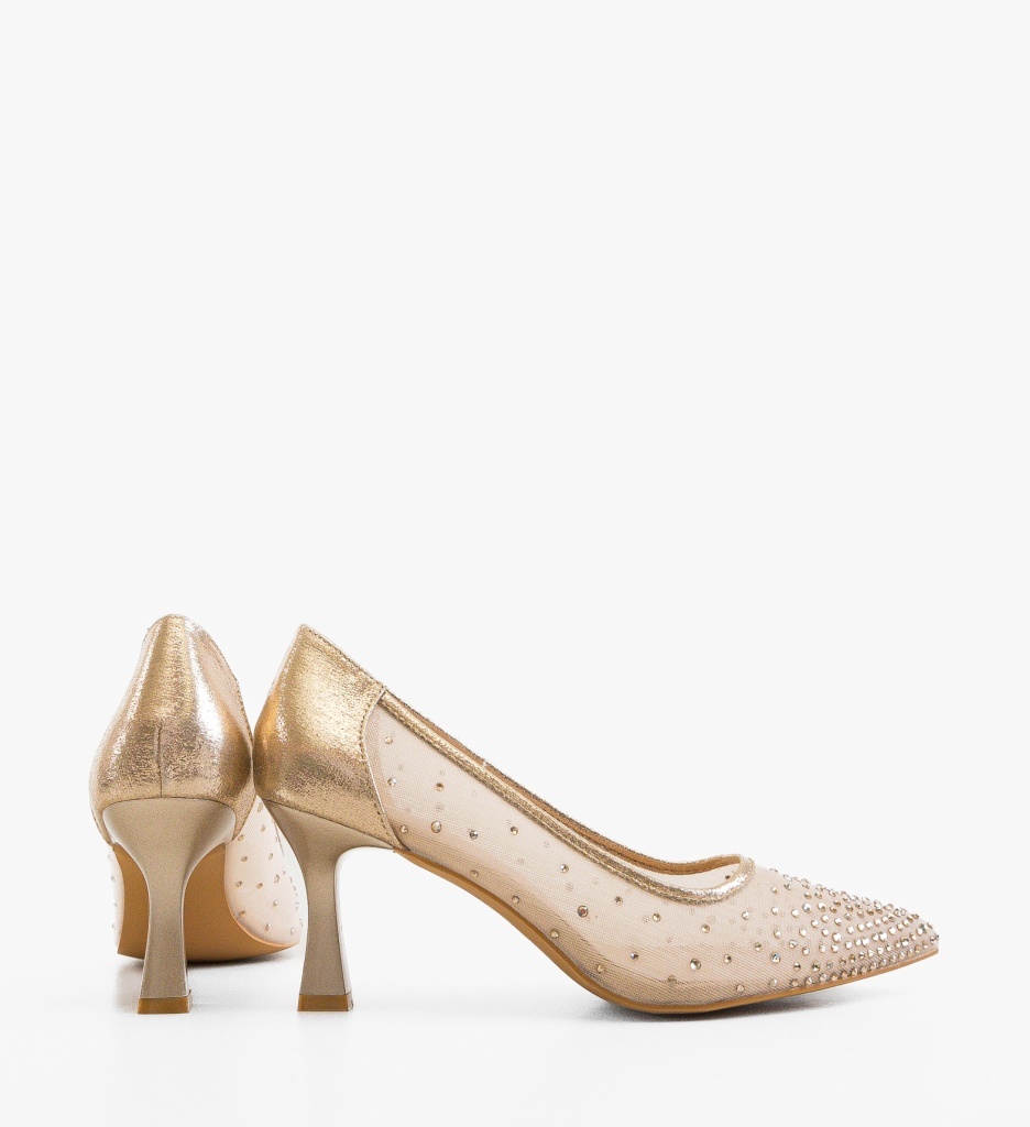 Pantofi dama Noont Bej eleganți cu toc - imagine 5