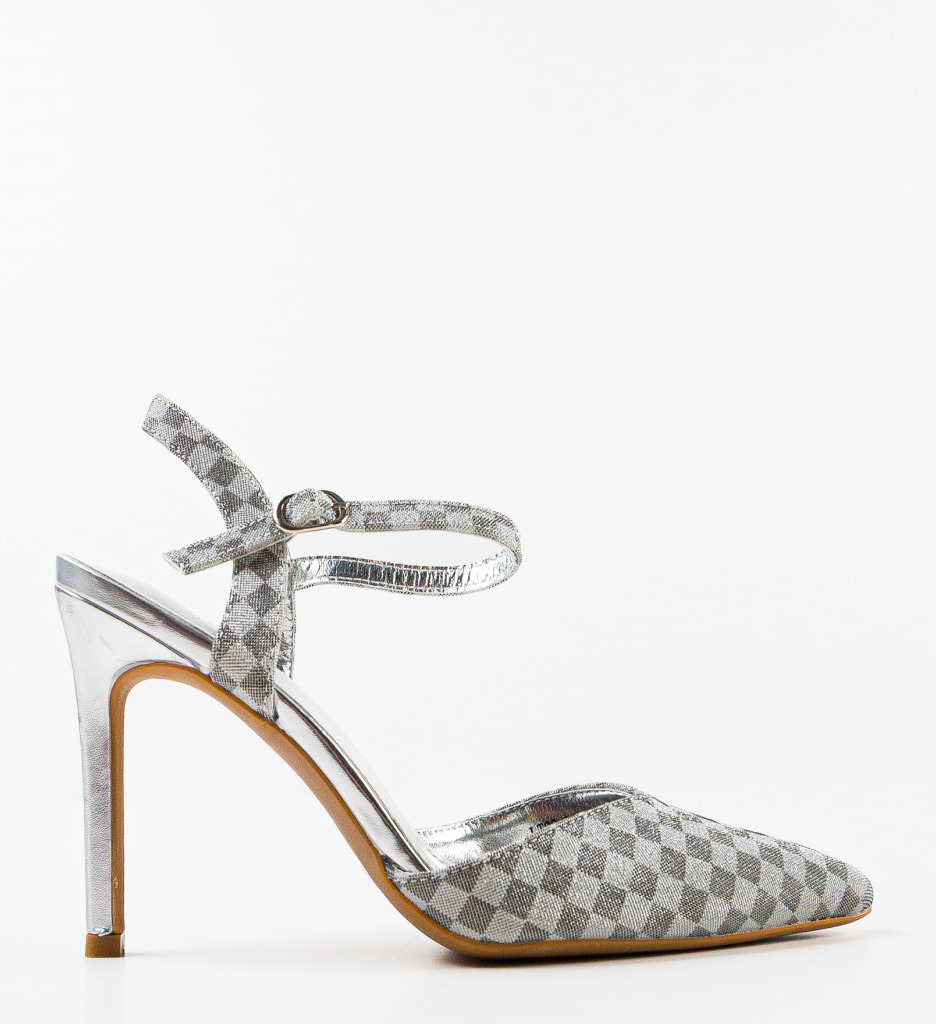 Pantofi Dama Valborg Gri cu Toc Eleganți - imagine 4