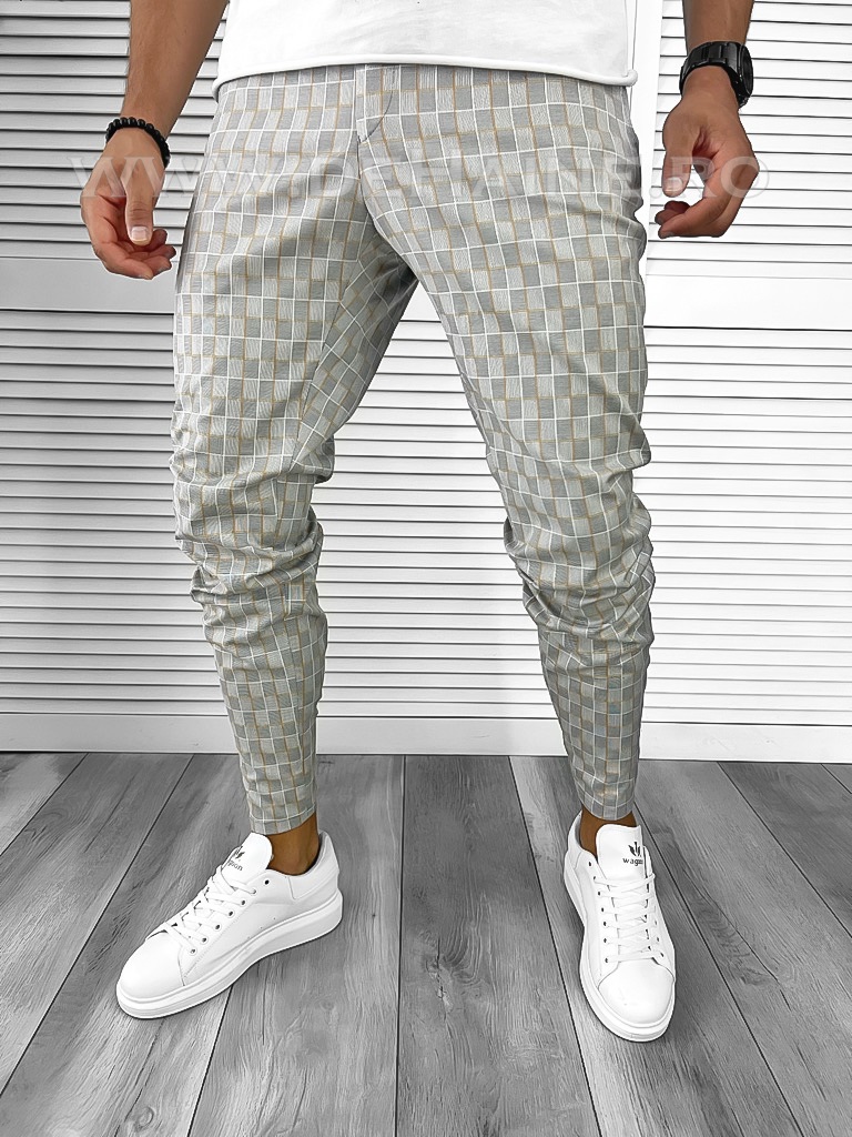 Pantaloni Barbati Eleganti Gri Conici - Stil Office