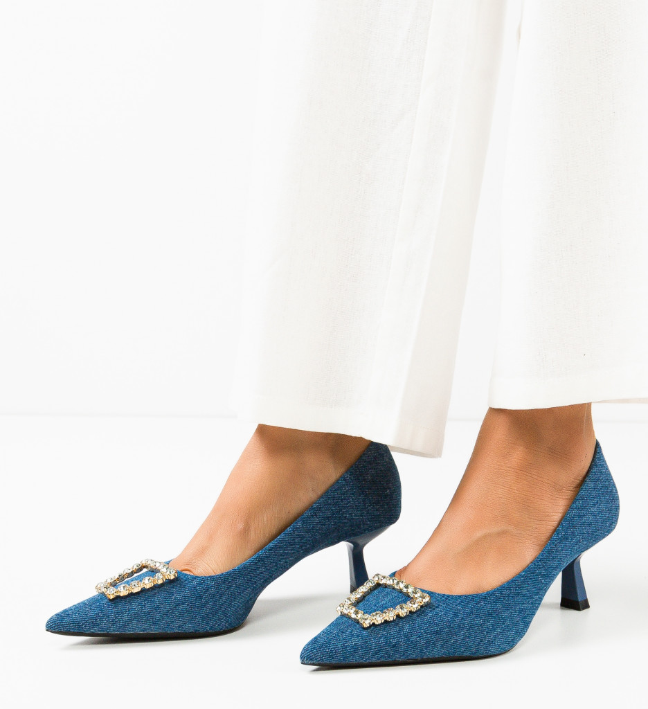 Pantofi Riya Albastri cu Toc Eleganți