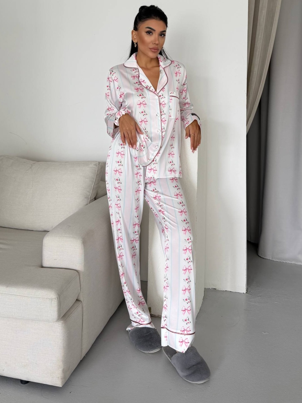 Set Pijama Dama 2 Piese Delis Alb/Roz