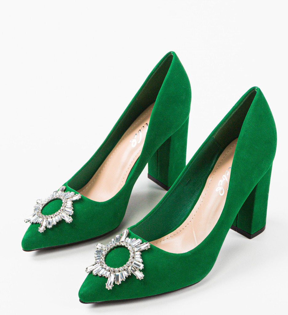 Pantofi Hebebe Verzi cu Toc Eleganți