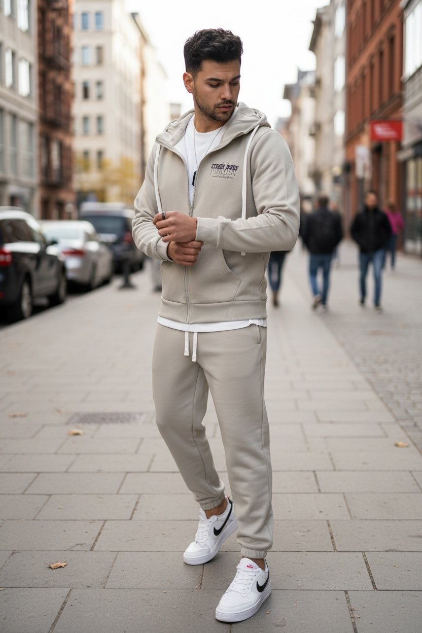 Trening Barbati Slim Fit Bej | Material Premium