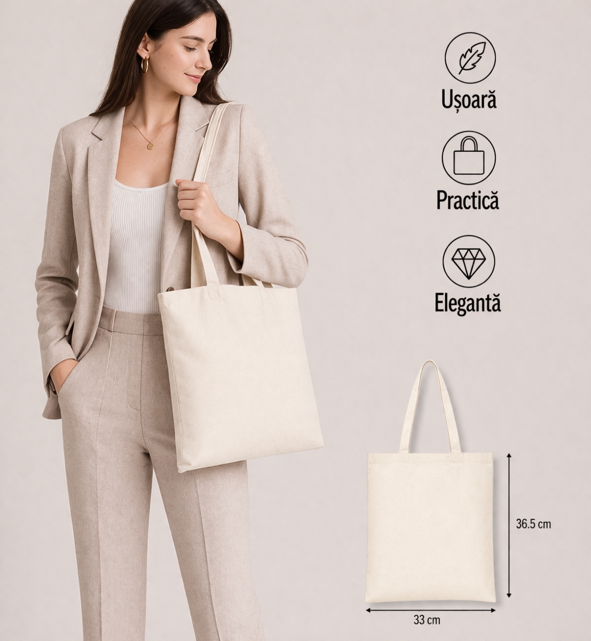 Geanta Dama Pfy Fabia Textil Bej | Stil Zilnic - imagine 4