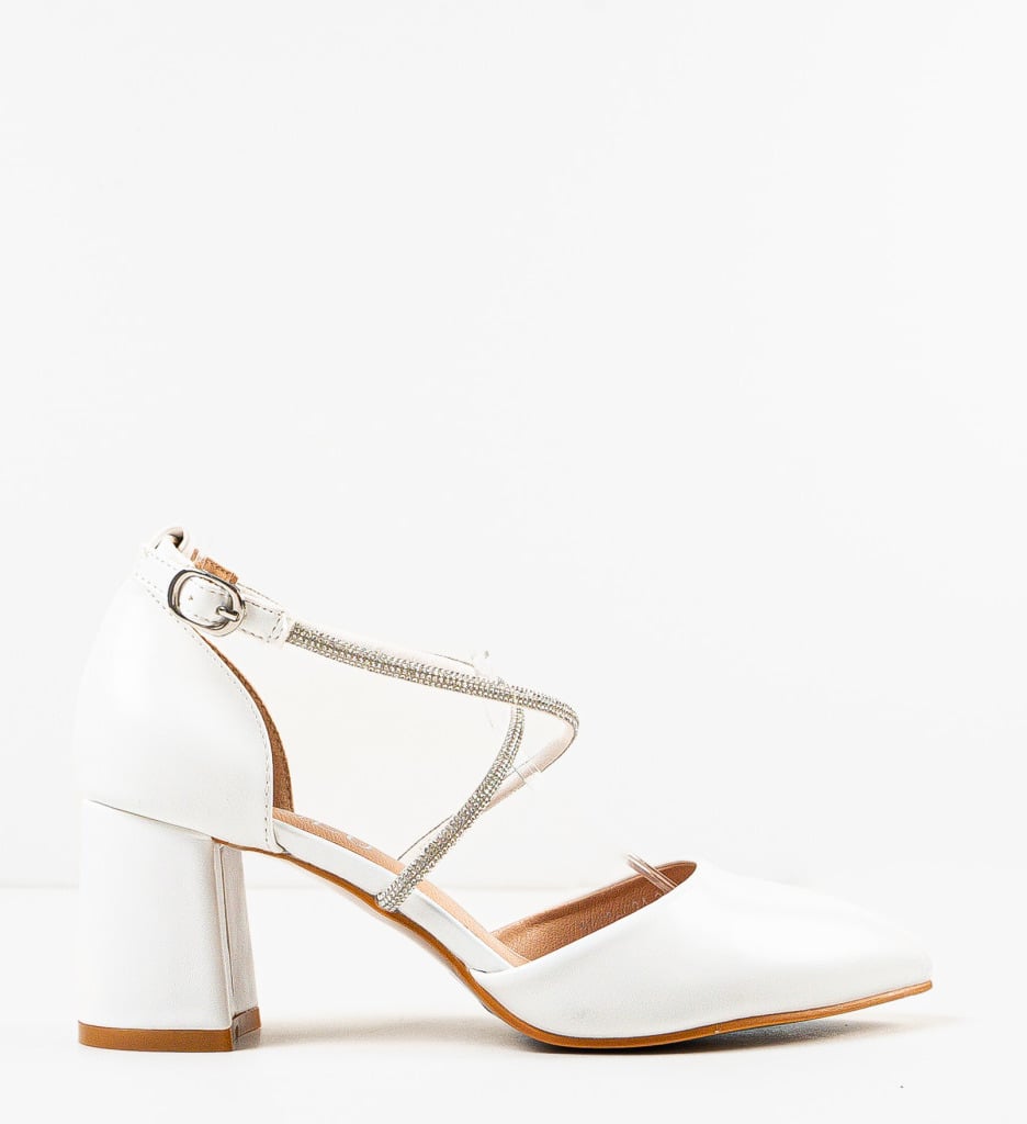 Pantofi Dorol Albi cu Toc Eleganți - imagine 5