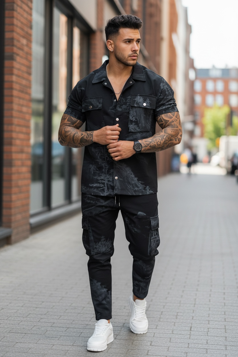 Compleu de vara camasa  + pantaloni NEGRU Y102 i12-3