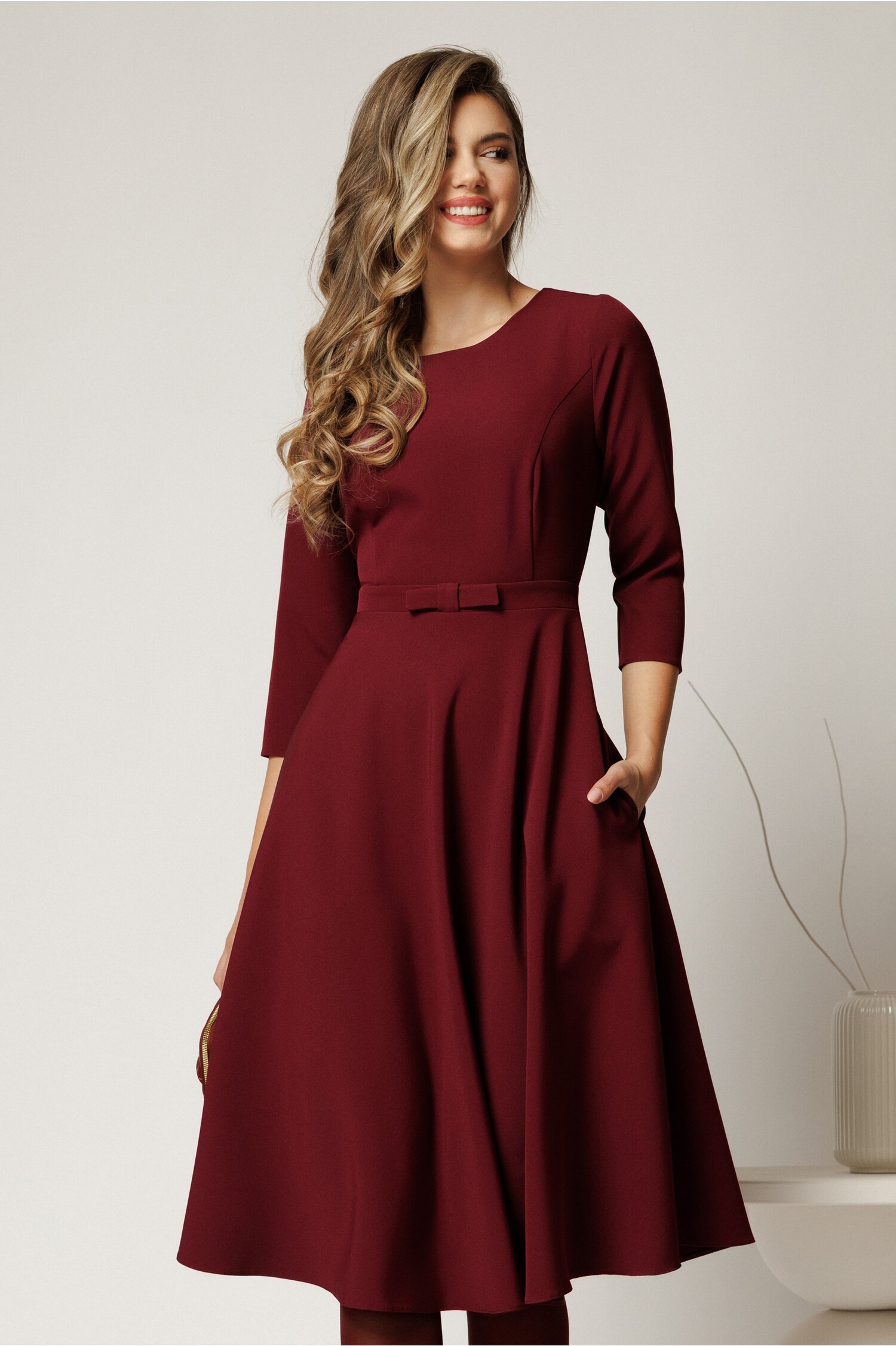 Rochie DY Fashion Bordo Office cu Talie Marcata