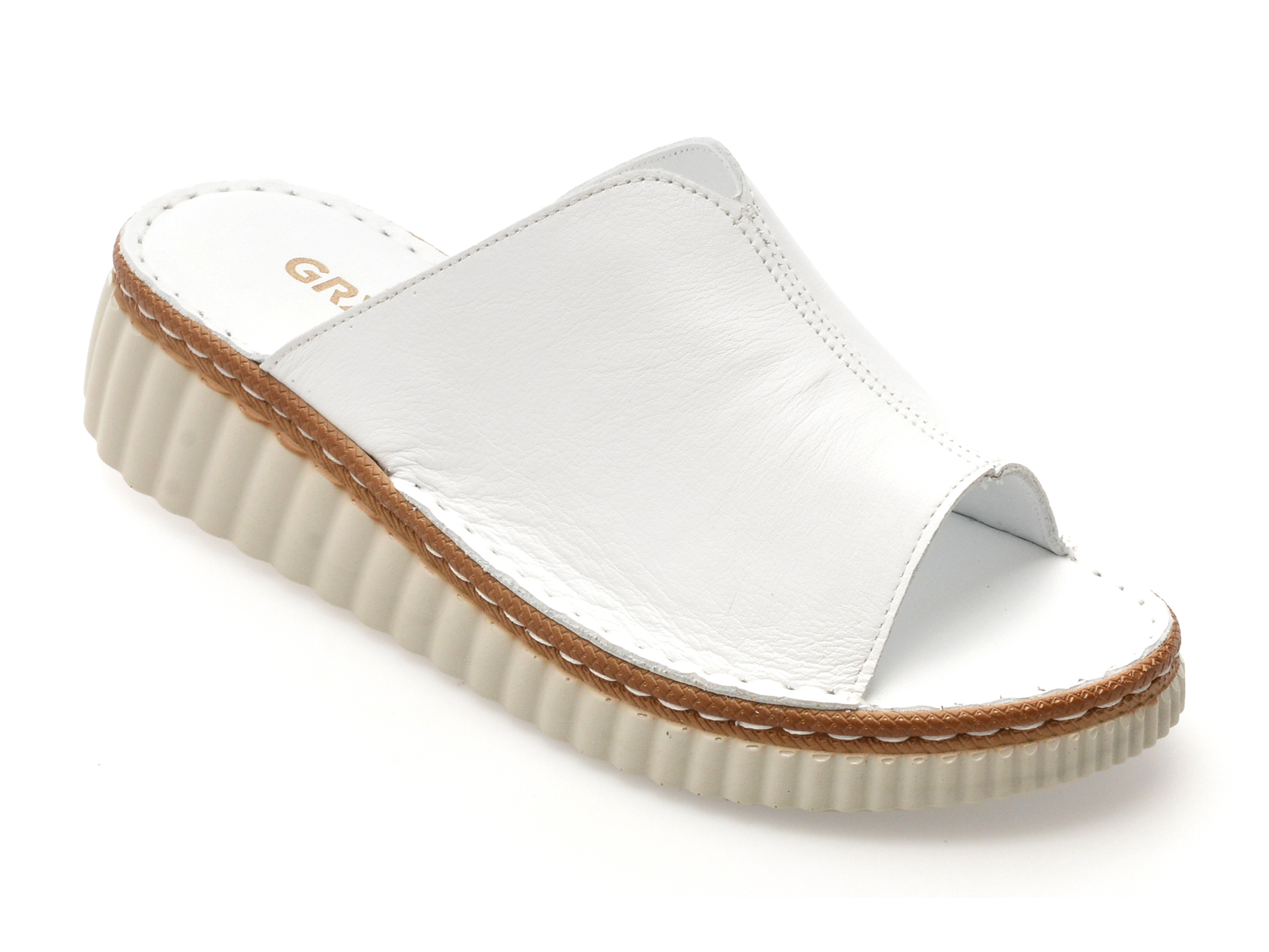 Papuci GRYXX albi din piele naturală