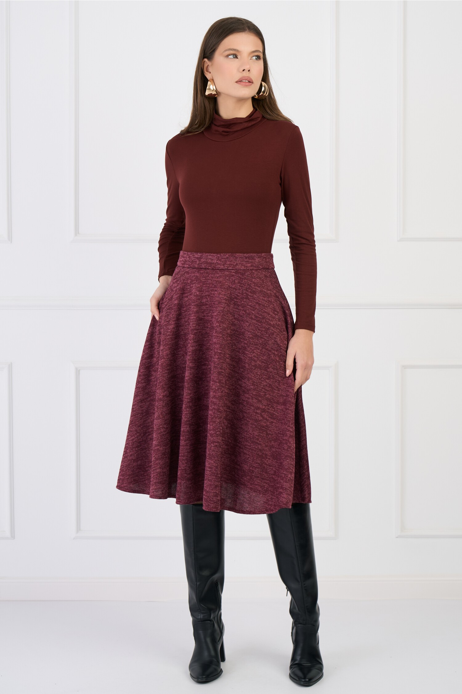 Fusta Office Burgundy Midi cu Buzunare - DY Fashion