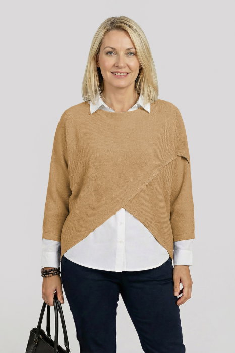 Poncho Petrecut Asimetric Camel | Shopika