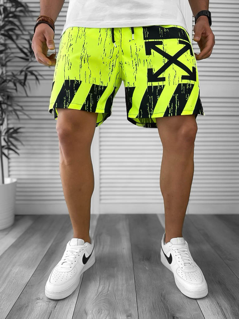Sort Baie Barbati Verde Neon cu Snur Ajustabil