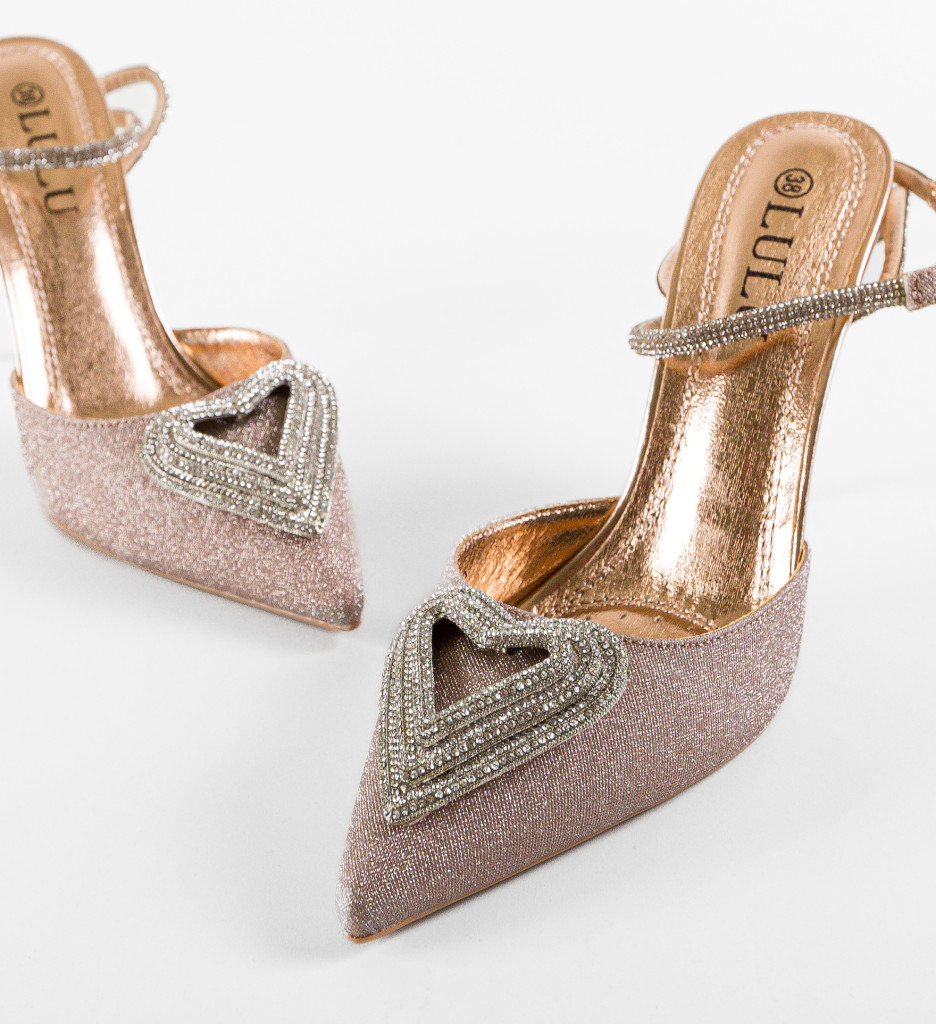 Pantofi dama Vandis Roze eleganți cu toc - imagine 8