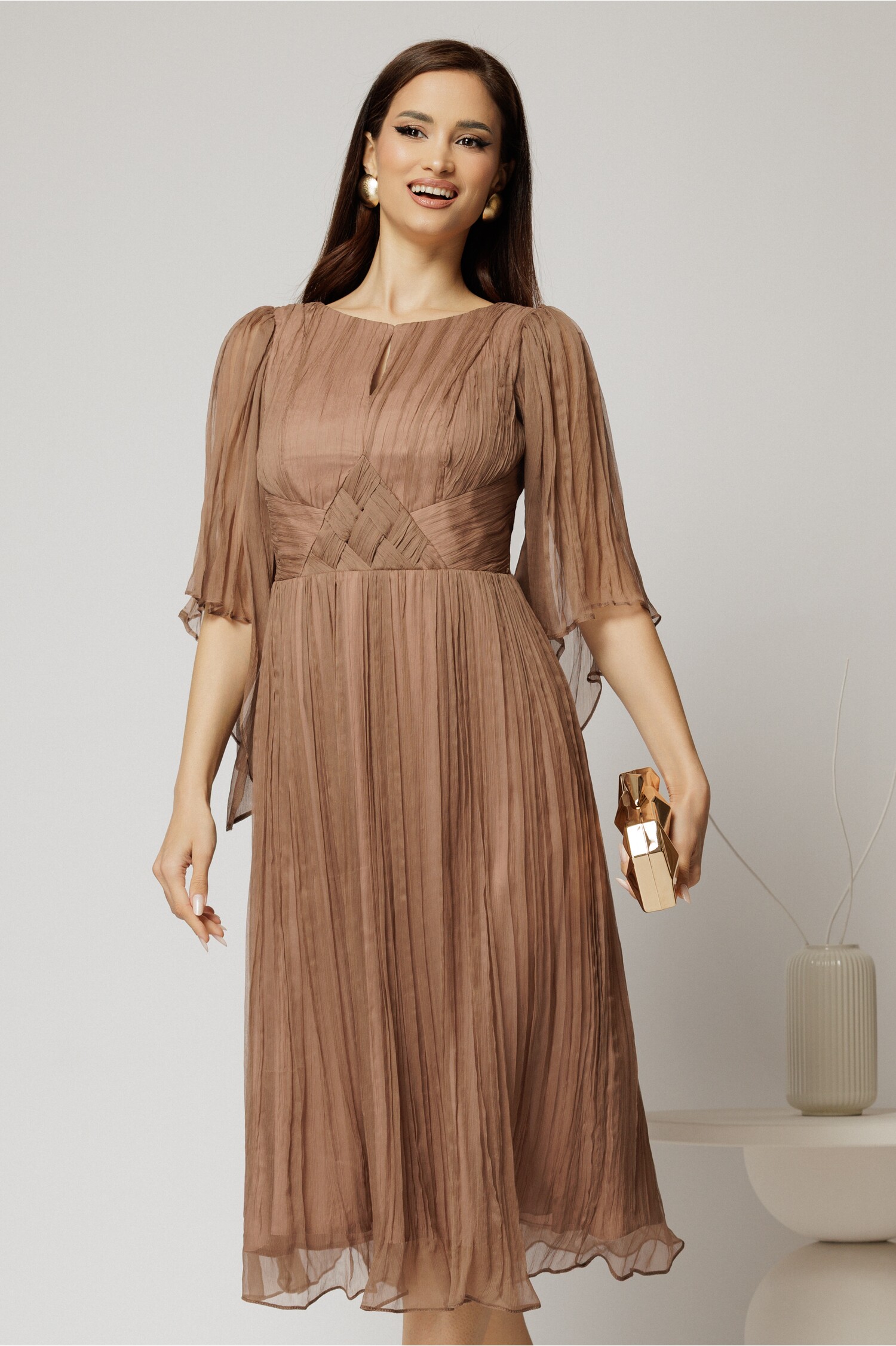 Rochie Midi Matase Naturala Maro Talia Impletita
