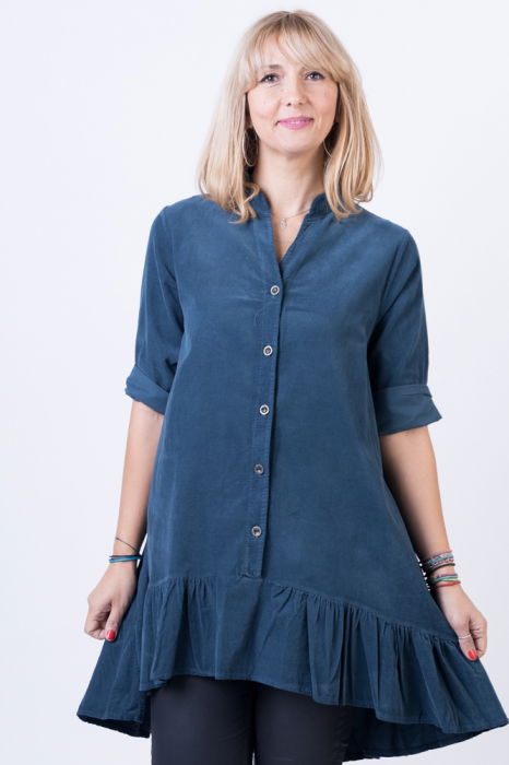 Rochie Catifea Turcoaz Shopika | Design Asimetric