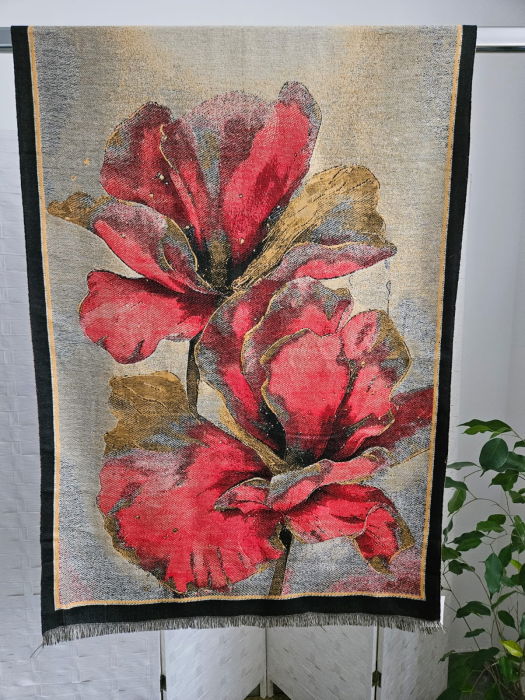 Eșarfă de Lux din Lână Floral Roșu | Shopika