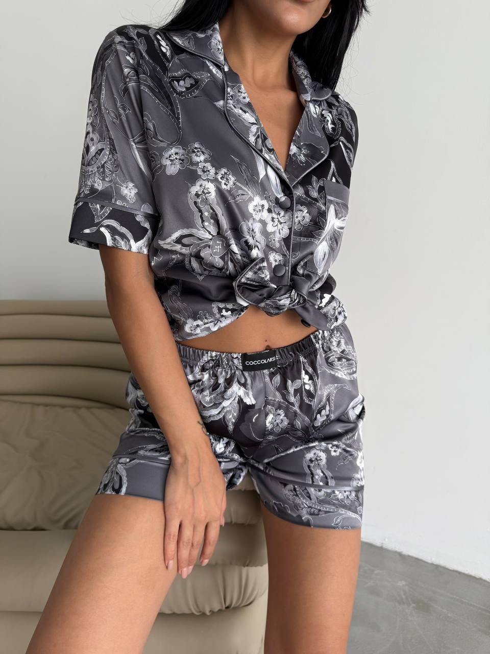 Set Pijama Dama 2 Piese Gri Floral Delis - imagine 6