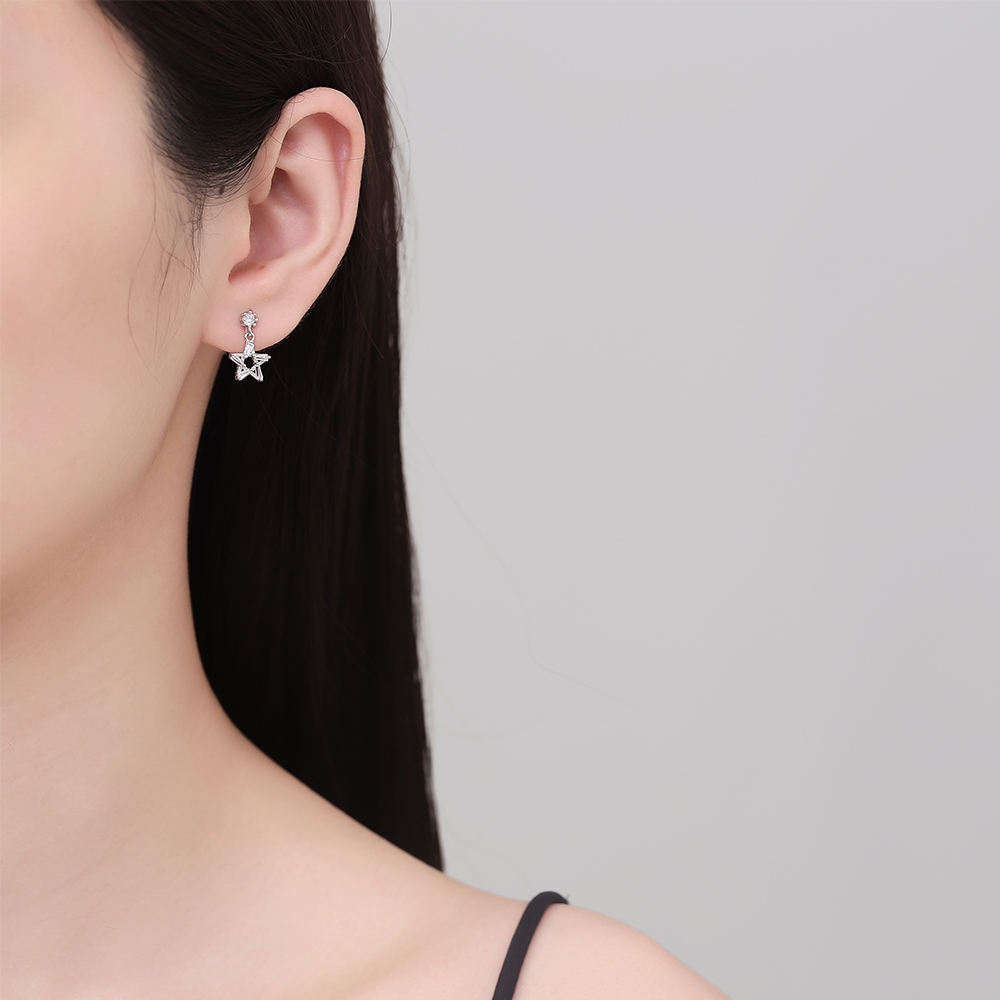 Cercei argint 925 stea cu zirconiu, placheta rodiu, Haifeng - imagine 2