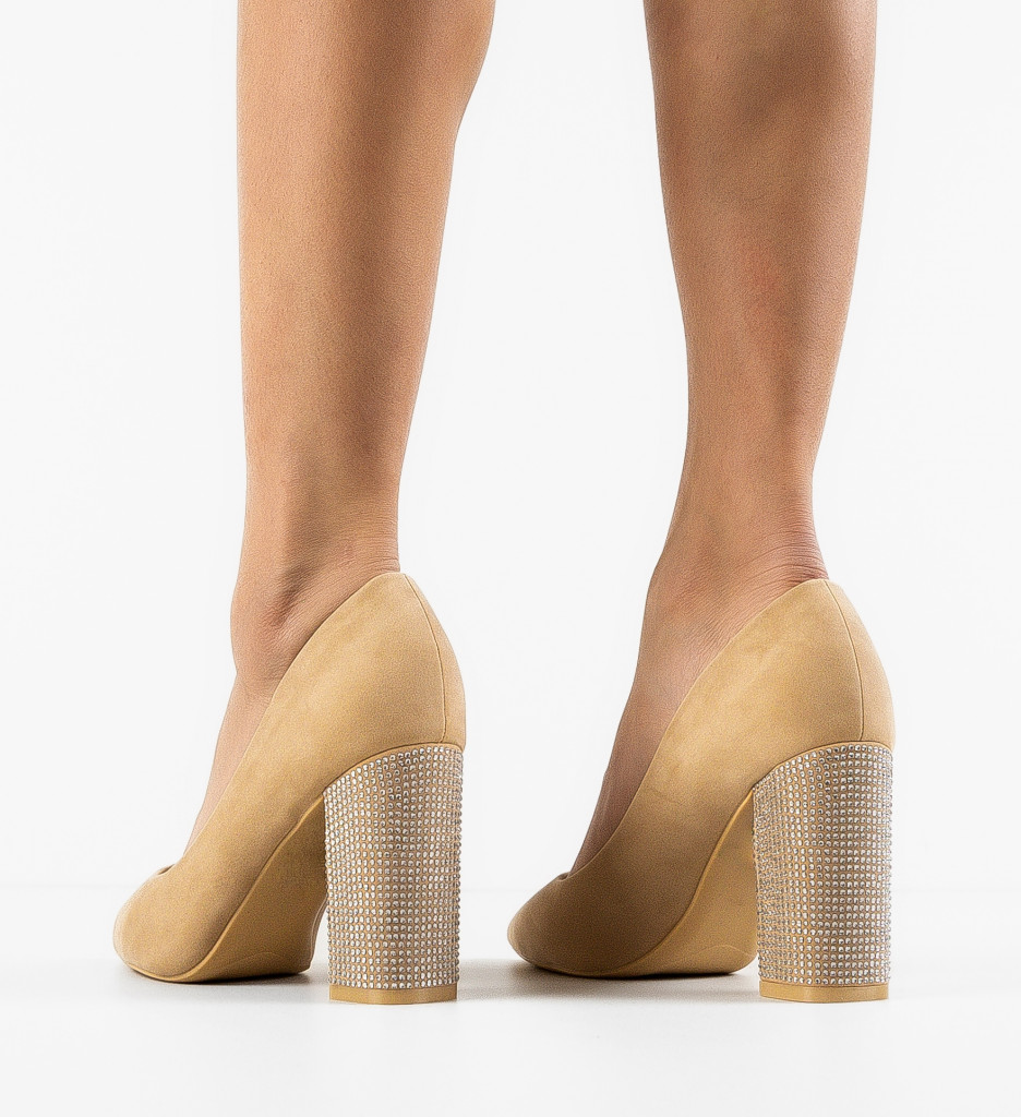 Pantofi Evely Bej | Toc Elegant pentru Ocazii - imagine 3