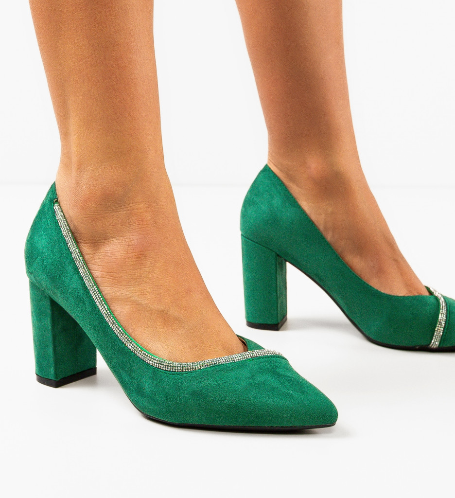 Pantofi Bavalka Verzi cu Toc Elegant - imagine 3
