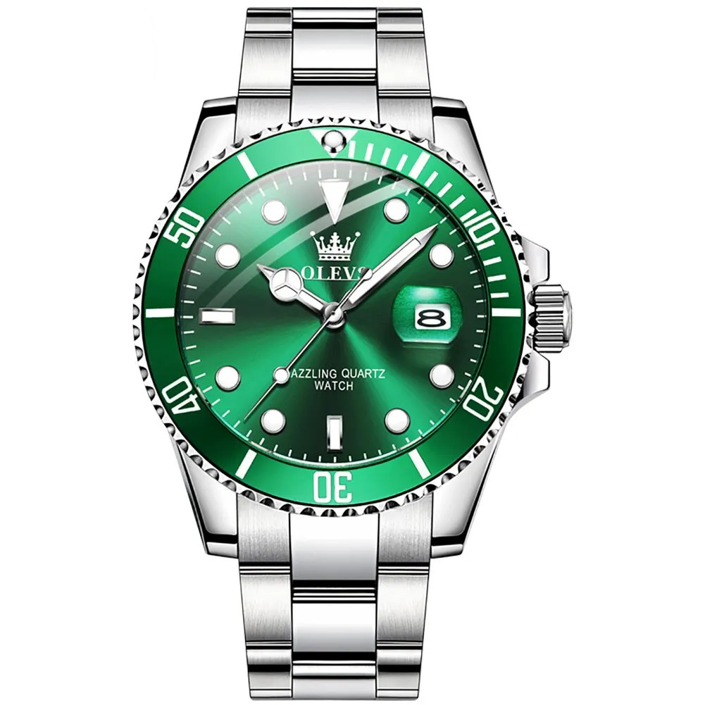 Ceas Barbatesc Olevs CS1577 Verde, Otel Inoxidabil