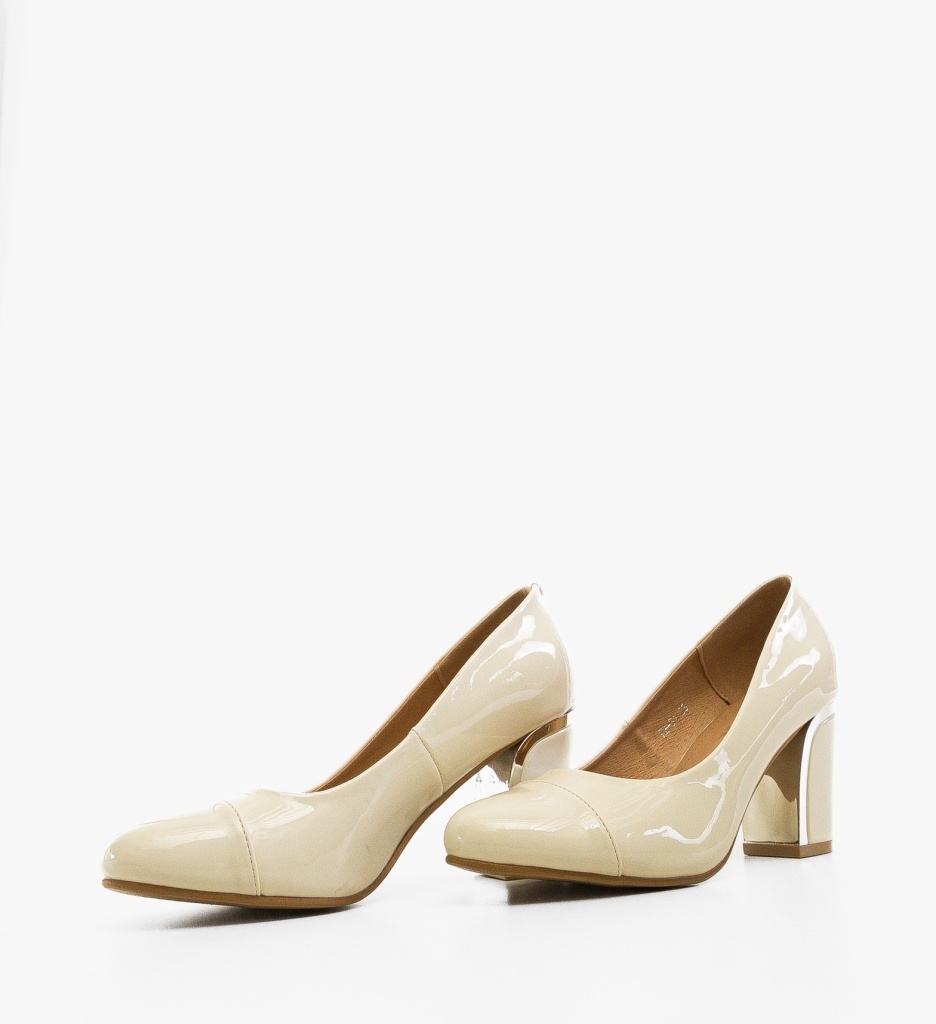 Pantofi dama Poopy Bej eleganți cu toc - imagine 3