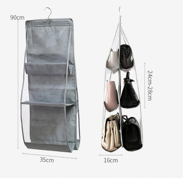 Organizator Haine și Genti, 6 Compartimente, Gri - imagine 3