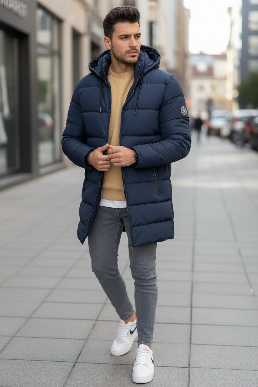 Geacă Iarnă Bărbați Bleumarin Slim Fit