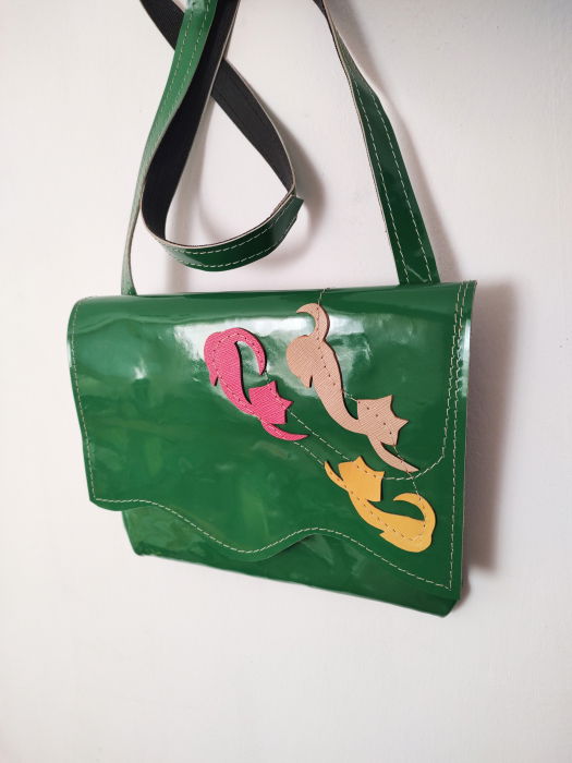 Geanta Verde Pisicute din Piele | Shopika