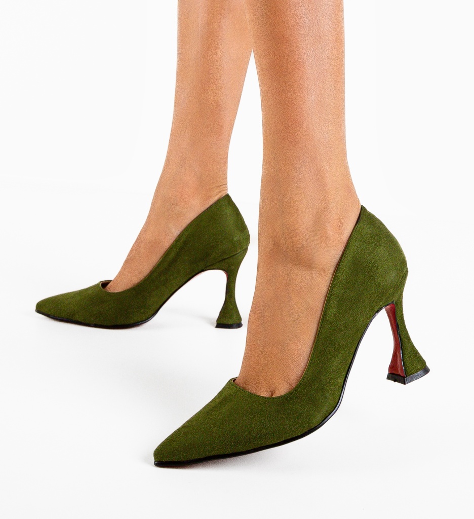 Pantofi dama Gog Verzi Eleganți cu Toc - imagine 4