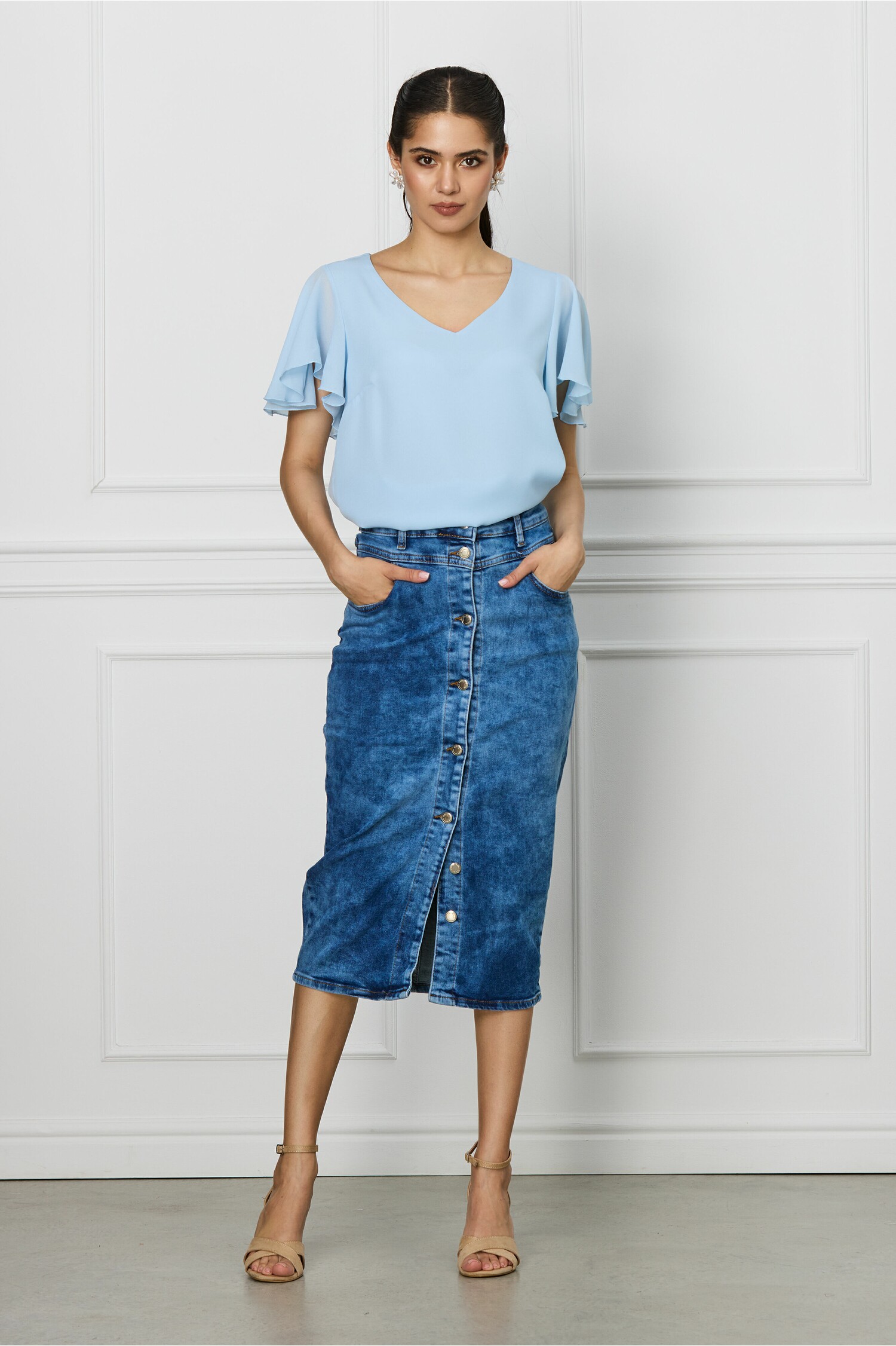 Fusta Denim Albastră cu Talie Înaltă | Mara