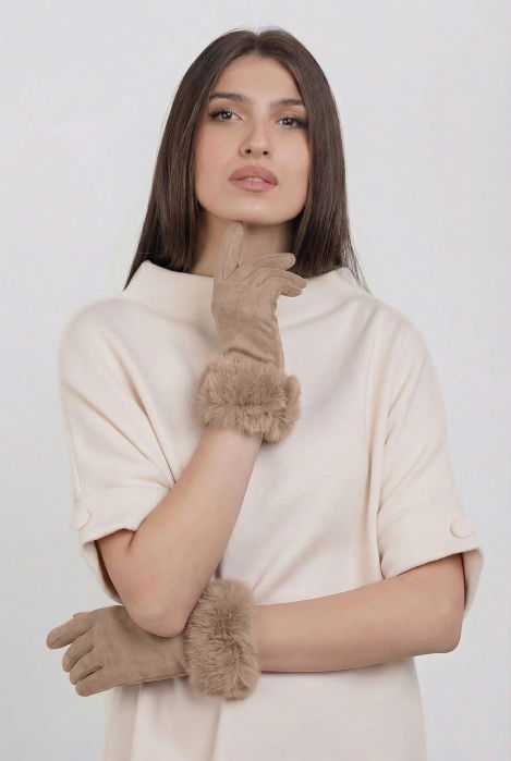 Mănuși Dama Catifelate cu Blană Shopika