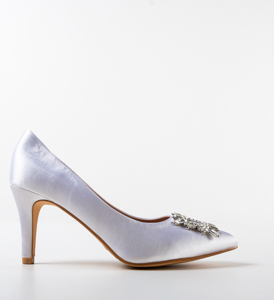 Pantofi Bino Albi Eleganți cu Toc - imagine 5