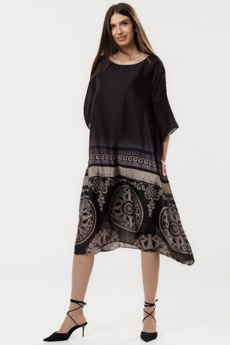 Rochie Satinată Shopika | Imprimeu Baroc Elegant