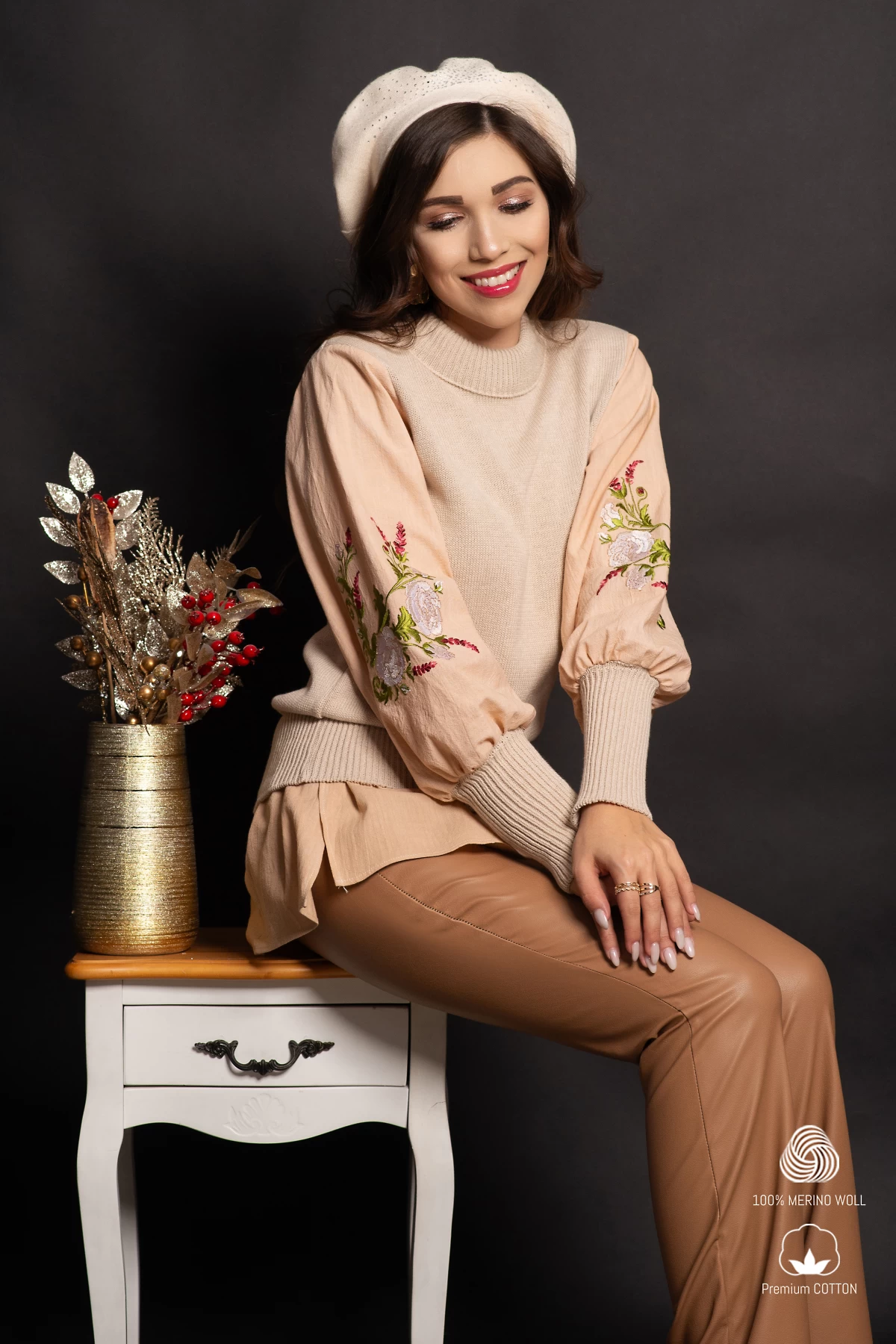 Pulover Lehel Bumbac cu Broderie Florală