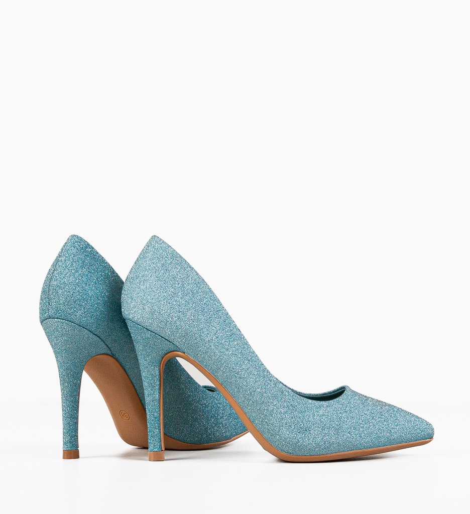 Pantofi Tenarus Albastri Eleganți cu Toc - imagine 3