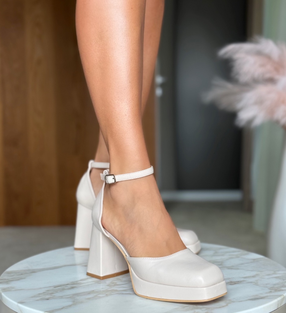 Pantofi Dama Kausar Bej cu Toc Elegant - imagine 3