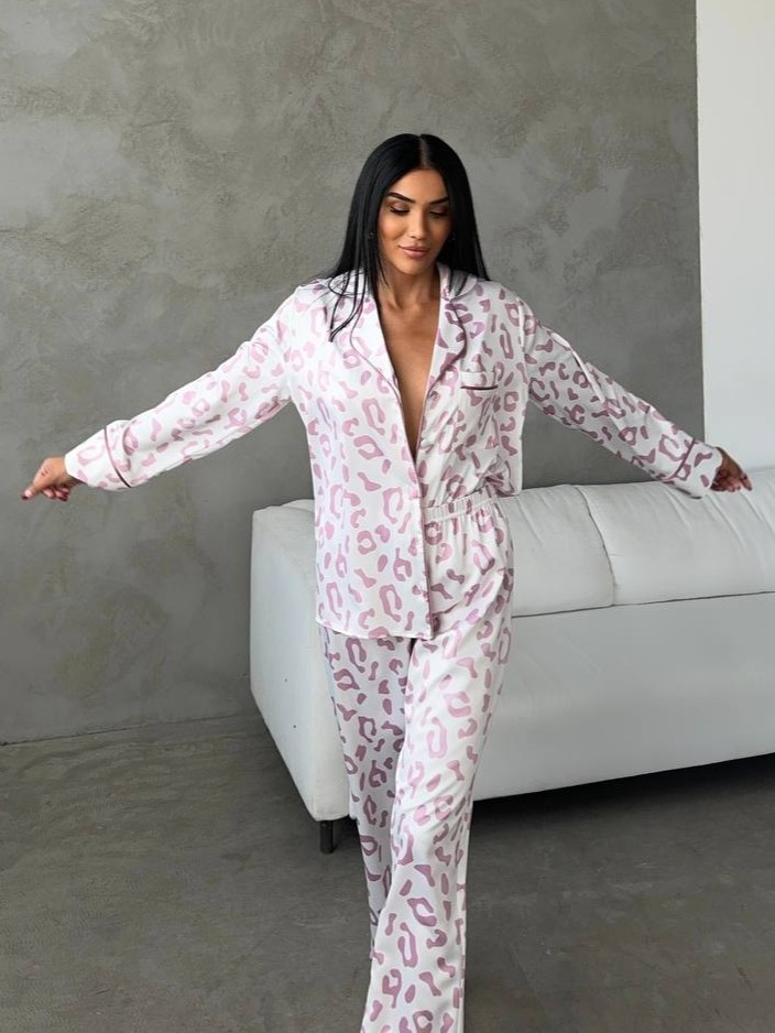 Pijama Dama Delis 2 Piese Roz Leopard - imagine 5