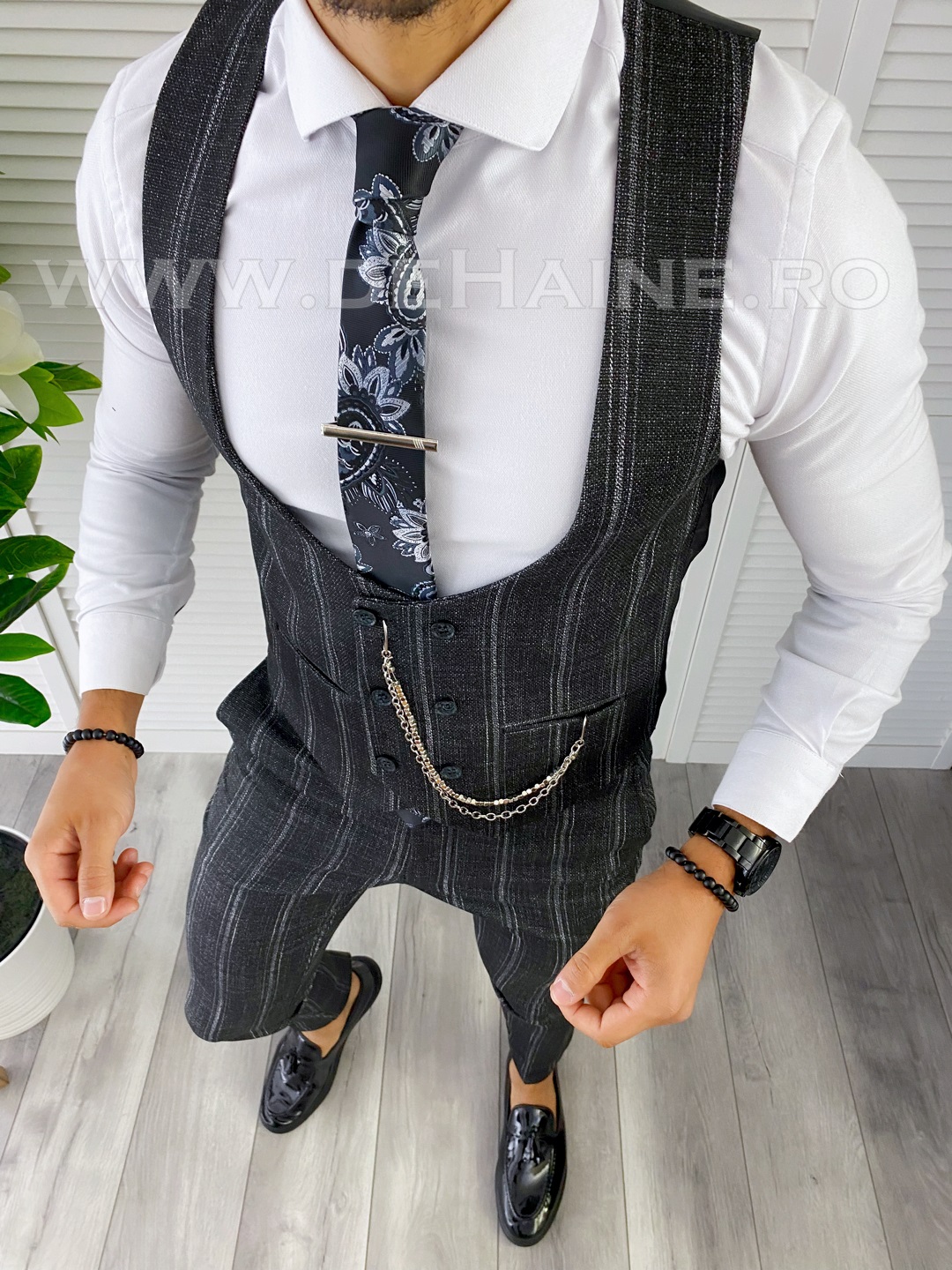Compleu Elegant Barbati cu Vesta si Pantaloni Negri