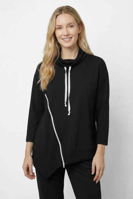 Bluza Tunica Pierino Neagra cu Guler Reglabil