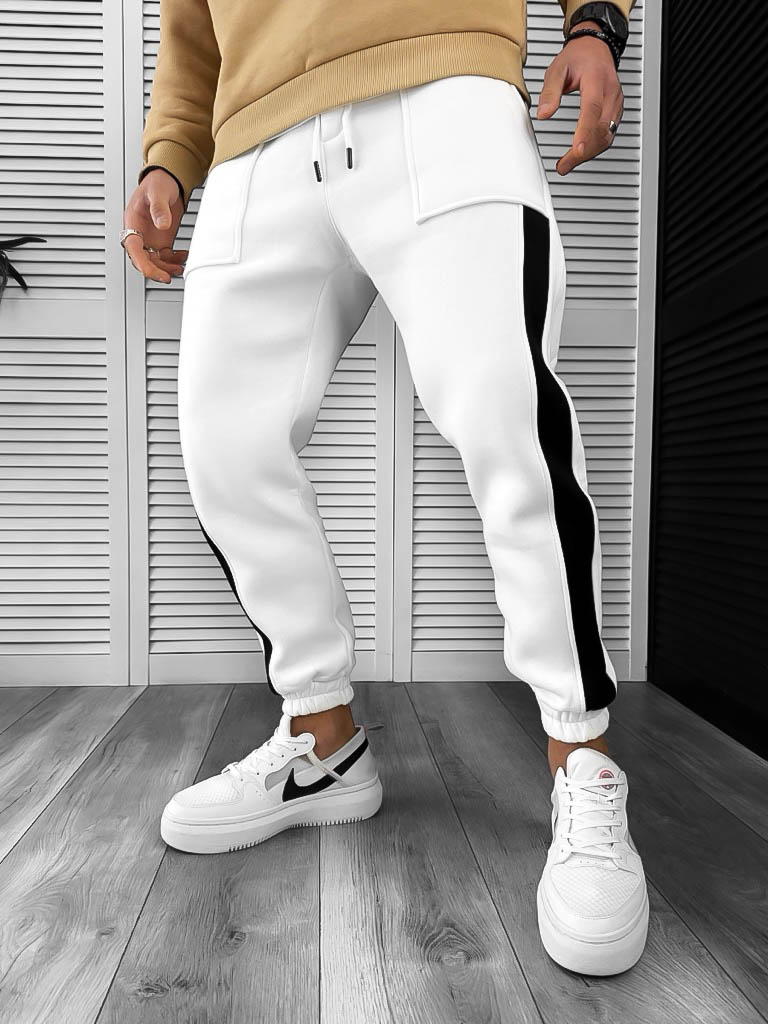 Pantaloni Trening Vătuiți Albi - Confort și Stil