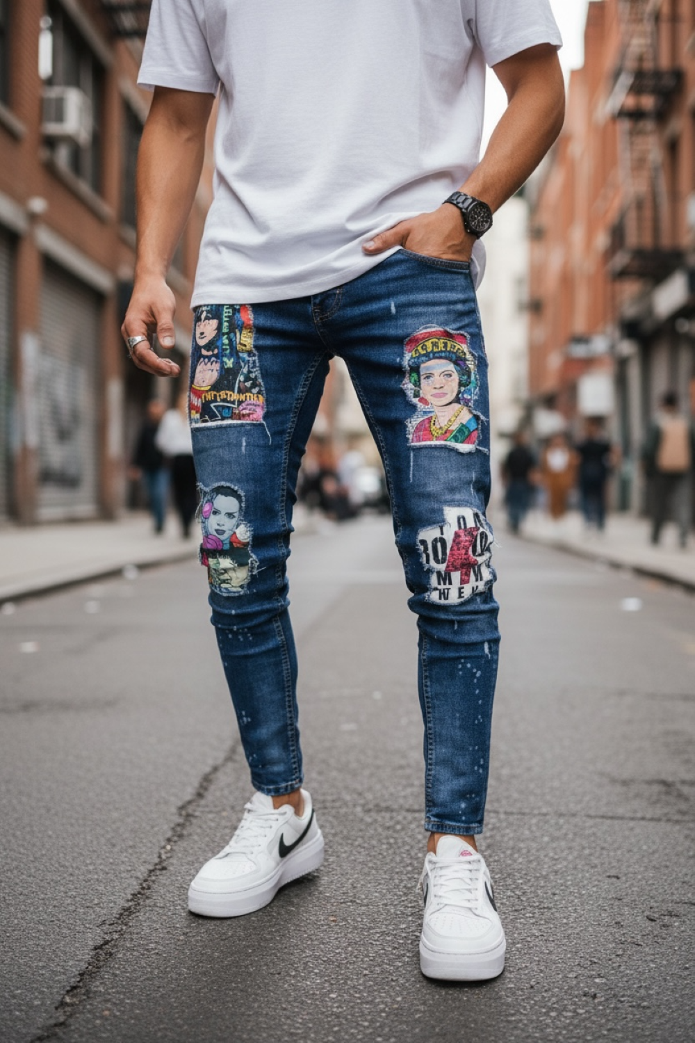 Blugi Barbati Conici cu Stikere | Stil Urban - imagine 2