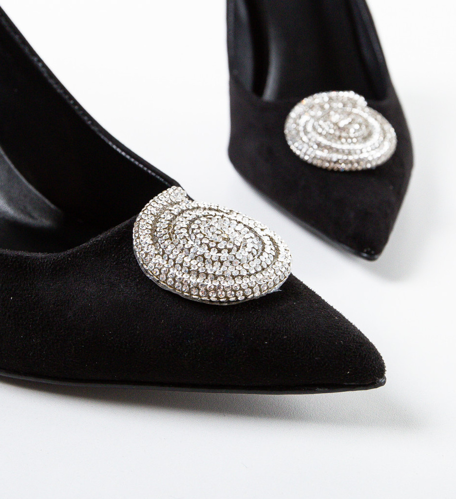 Pantofi Grenys Negri Eleganți cu Toc - imagine 5