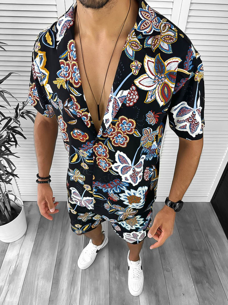 Compleu Vara Barbati Slim Fit cu Camasa Imprimeu