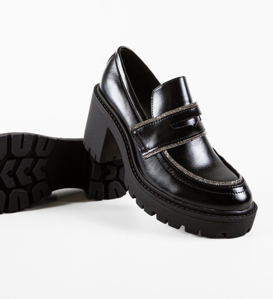 Pantofi Dama Mose Negri cu Toc Eleganți - imagine 8