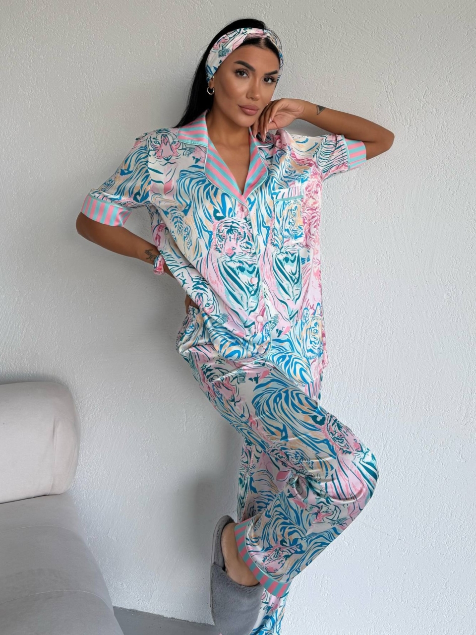 Set Pijama Dama 2 Piese Delis Satin Mat - imagine 6