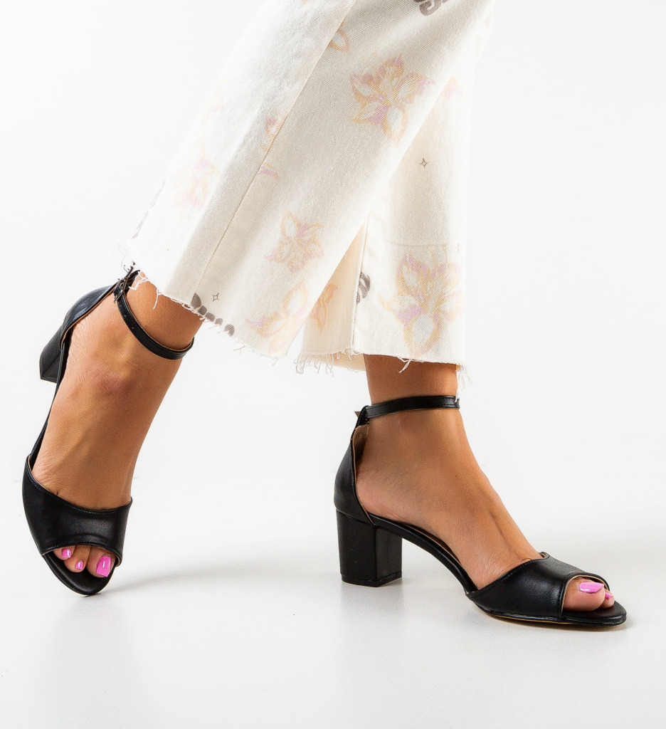 Sandale Miko Negre cu Toc Elegant - imagine 2