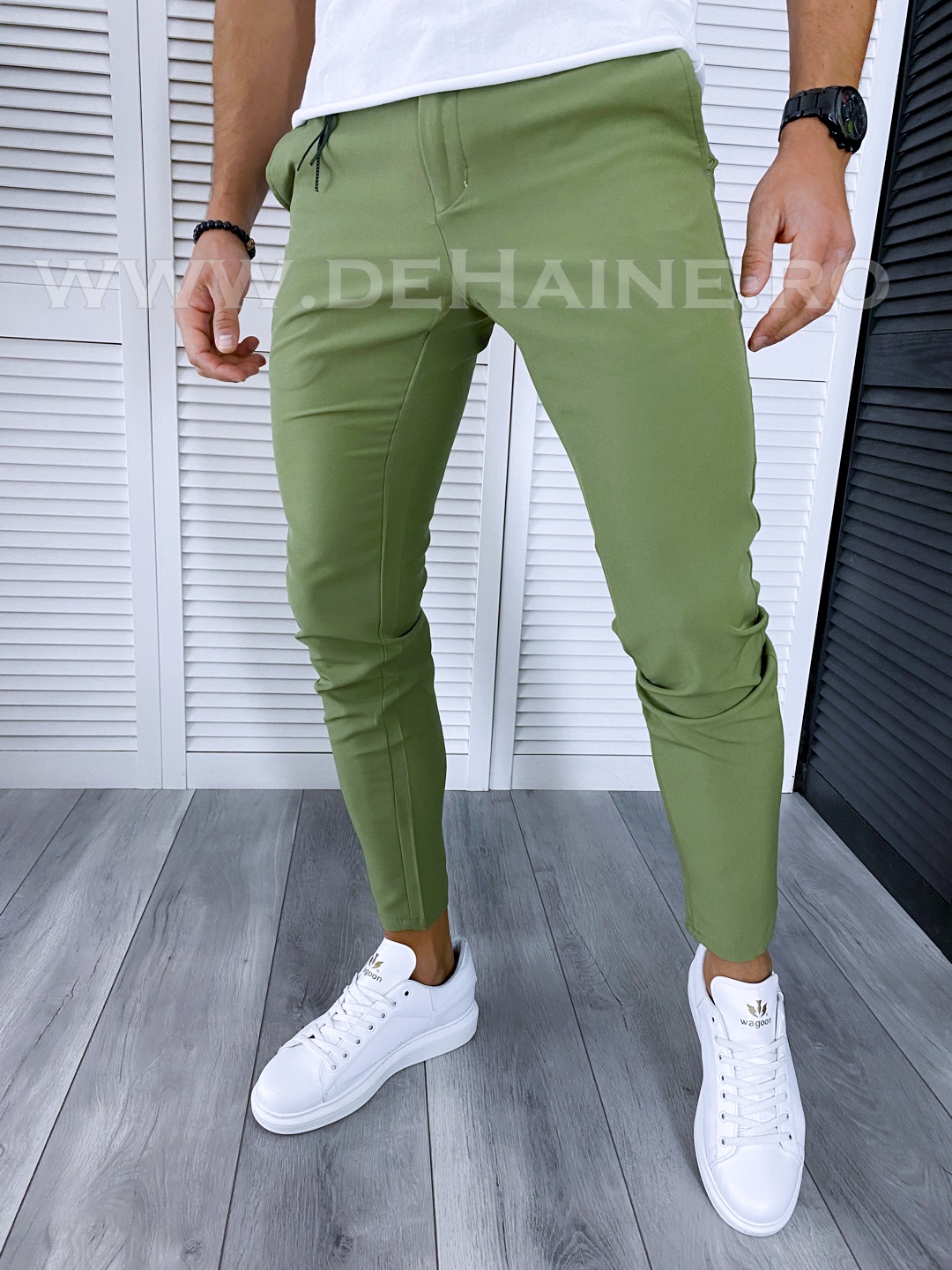 Pantaloni Casual Bărbați Verde Bumbac Regular Fit