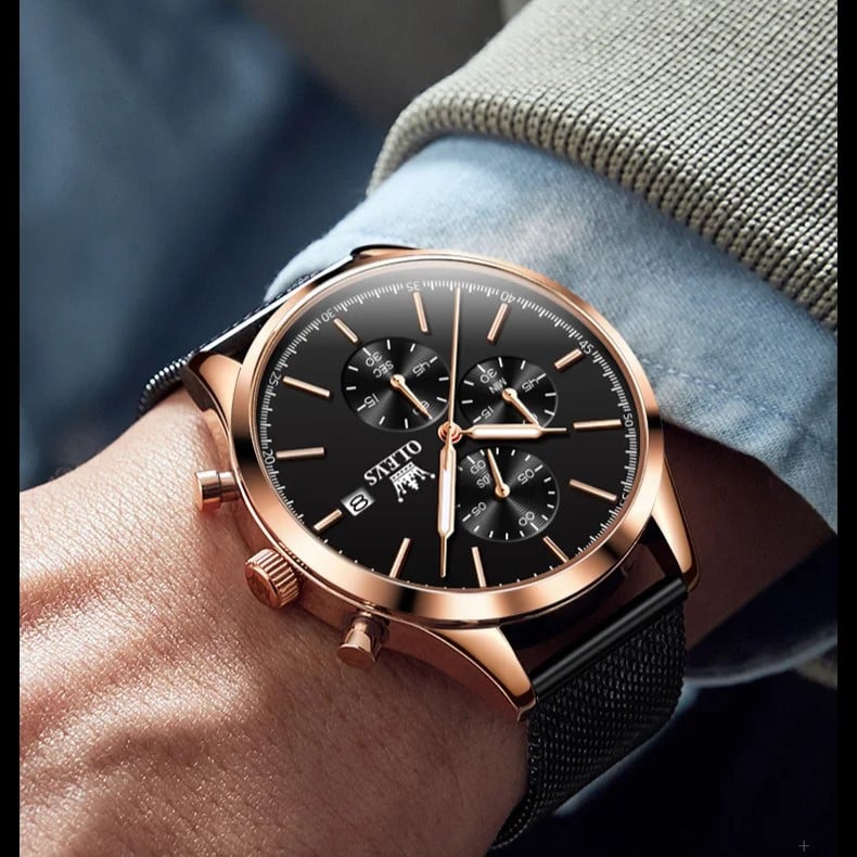 Ceas Olevs CS1654 Negru-Rose Gold Elegant - imagine 2